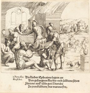 De Mannen van Efraïm Zorgen voor hun Gevangenen en Brengen Hen Terug naar Jericho, 1549 door Augustin Hirschvogel