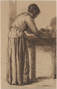 Oude vrouw aan het werk door Augustin Théodule Ribot