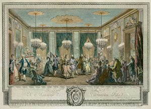 Het avondjurkbal in het huis van Monsieur Villemorien Fila, gegraveerd door L. Provost door Augustin de (after) Saint Aubin