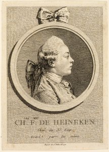 Portret van Charles Frederick de Heincken door Augustin de Saint-Aubin