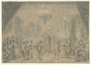 Een ontvangst, op een toneel voorgesteld door Augustin de Saint Aubin (manner of)