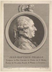 Portret van Jean-Baptiste Pigalle door Augustin de Saint Aubin