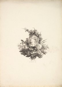 Vignet met het hoofd van Bacchus op een kornalijn, Tome I, Pagina 242, uit Beschrijving van..., 1778-80