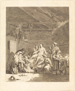 Het opstaan van de Russische bruid (Gebruik van de Russen na de huwelijksceremonie en voor het huwelijksfeest) door Augustin de Saint Aubin after Jean Baptiste Le Prince