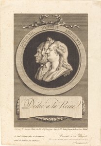 Lodewijk XVI, Hendrik IV en Lodewijk XII door Augustin de Saint Aubin after Piat Joseph Sauvage