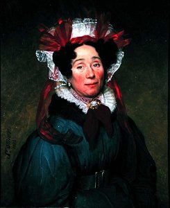 Portret van een dame met een rood-witte muts
