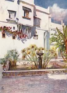 Binnenplaats van de Bardo, Algiers (kleurenlitho)