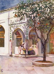 Fontein op de binnenplaats van de Grote Moskee, Algiers (kleurenlitho) door Augustine Fitzgerald