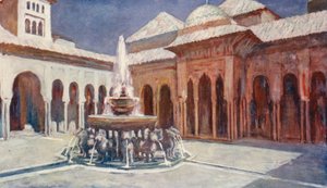 Het hof van de leeuwen, Het Alhambra (kleurenlitho) door Augustine Fitzgerald