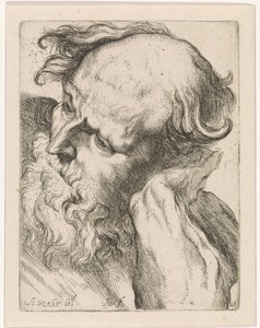 Hoofd van een oude man (Jozef) Studies voor een tekeningenboek naar klassieke sculpturen en figuren van Anthony van Dyck