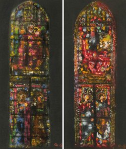 Augusto Giacometti schetst naar een glas-in-loodraam in de kathedraal van Florence