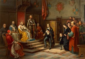 Frederik III, aangespoord om tegen de Turken op te trekken door de Triëstse dichter Raffaele Zovenzoni door Augusto Tominz