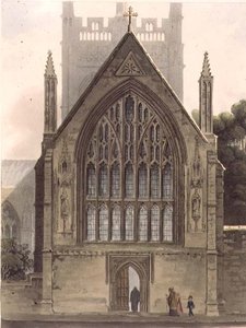 Exterieur van Merton College, tegenover het noordraam van de Ante kapel, illustratie uit de 