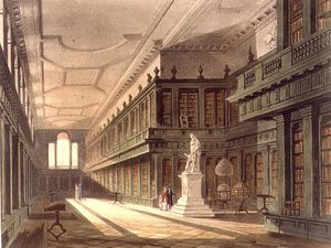 Interieur van de bibliotheek van All Souls College, illustratie uit de 