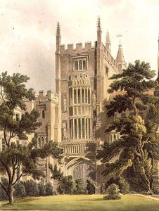 De oude poort van Magdalen College, illustratie uit de 