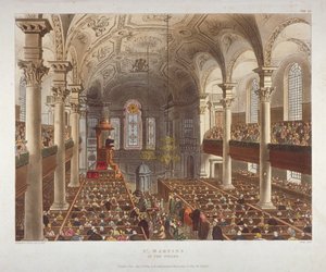 Interieur van de Kerk van St Martin-in-the-Fields, Westminster, Londen door Augustus Charles Pugin, Thomas Rowlandson