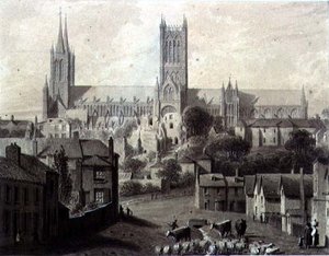 Lincoln Cathedral vanuit het zuiden door Augustus Charles Pugin