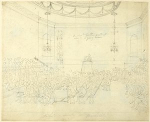 Studie voor debatvereniging in Piccadilly, uit Microkosmos van Londen door Augustus Charles Pugin