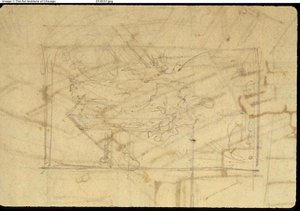 Studie voor tentoonstellingsruimte, Somerset House, uit Microcosm of London (recto); schets van een schilderij: Madonna en kind (verso)