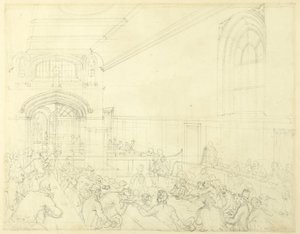 Studie voor Guild Hall, Onderzoek van een Failliet voor Zijn Schuldeisers, uit Microcosm of London door Augustus Charles Pugin