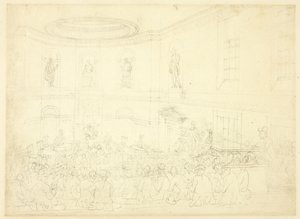 Studie voor India House, de verkoopkamer, uit Microcosm of London door Augustus Charles Pugin