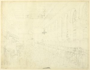 Studie voor The Long Room, Custom House, van Microkosmos van Londen door Augustus Charles Pugin