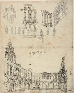 Studie voor De Koninklijke Beurs, uit Microcosm of London door Augustus Charles Pugin