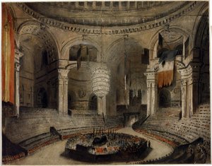 De begrafenis van Lord Horatio Nelson (1758-1805), in de Sint-Pauluskerk (Londen, Engeland), 9 januari door Augustus Charles Pugin