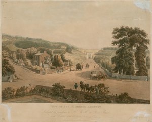 Uitzicht op de Highgate Archway door Augustus Charles Pugin