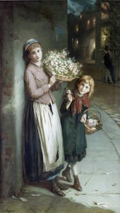 Bloemenmeisjes – een zomernacht door Augustus Edwin Mulready