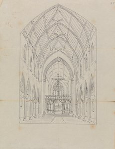 Schets van het interieur van een gotische kerk door Augustus Welby Northmore Pugin