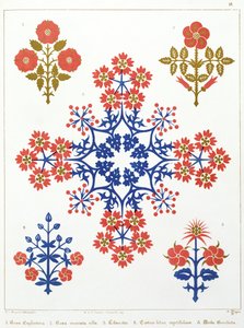 Viooltje, iris en tulp motief behangontwerp, gedrukt door M. und N. Hanhart