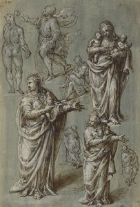 Blad met studies van verschillende figuren door Aurelio Luini