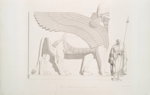 Een gevleugelde menshoofdige leeuw uit Nimroud [Calah], 1849