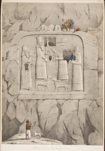 Assyrische rotsculptuur (Bavian), uit Monumenten van Nineveh, uitgegeven 1849 (gravure) door Austen Henry Layard