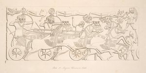 Assyrische krijgers in de strijd, uit Monumenten van Nineveh, uitgegeven 1849
