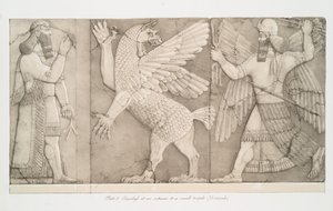 Bas-reliëfs bij een ingang van een kleine tempel in Nimroud [Calah], 1853