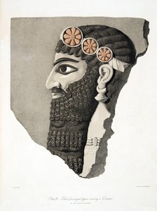 Hoofd van een gevleugeld figuur met een diadeem, uit Monumenten van Nineveh