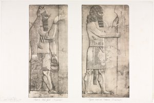 Monumenten van Nineveh: Plaat 6, Vis-god Nimroud, figuur bij een ingang Kouyunjik, 1853