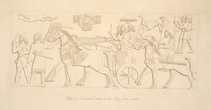 Triomfantelijke terugkeer van de koning uit de strijd, uit Monumenten van Nineveh, uitgegeven 1849