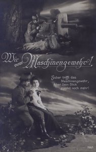 Oostenrijkse machinegeweerschutter op het slagveld en met zijn geliefde door Austrian Photographer