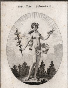 Allegorie van schoonheid. De passer is het embleem van de nauwkeurigheid van verhoudingen. De lelie is het symbool van schoonheid. Gravure in 