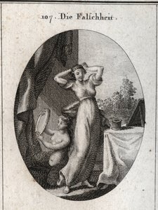 Allegorie van valsheid. Gravure in "Iconologie oder Ideen aus dem Gebiete der Leidenschaften und Allegorien bildich dargestellt fur Zeichner, Mahler" door Austrian School