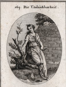 Allegorie van ondankbaarheid. Gravure in "Iconologie oder Ideen aus dem Gebiete der Leidenschaften und Allegorien bildich dargestellt fur Zeichner, Mahler"