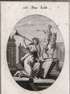 Allegorie van lof. Gravure in "Iconologie oder Ideen aus dem Gebiete der Leidenschaften und Allegorien bildich dargestellt fur Zeichner, Mahler" door Austrian School
