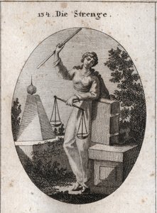 Allegorie van strengheid. Gravure in "Iconologie oder Ideen aus dem Gebiete der Leidenschaften und Allegorien bildich dargestellt fur Zeichner, Mahler" door Austrian School