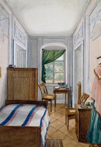 Kleine kamer in Biedermeier-stijl, aquarel, Oostenrijk door Austrian School