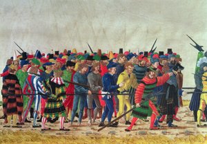 Helmbardiers van Maximiliaan I (1459-1519) bewaken Franse gevangenen door Austrian School