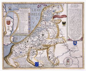 Leo Belgicus, toont de Lage Landen in de vorm van een leeuw