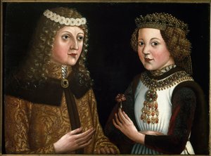 Portret van Ladislaus Posthumus, Koning van Bohemen, Hongarije en Kroatië, met zijn verloofde Magdalena van Valois door Austrian School